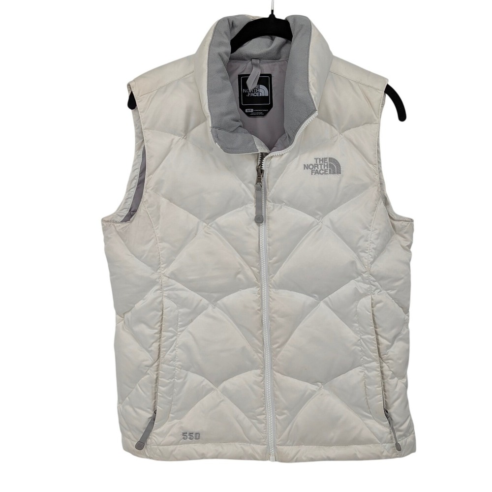 The North Face Puffer Vest Women Small White 550 Goose Down Quilted Zip Gorpcore